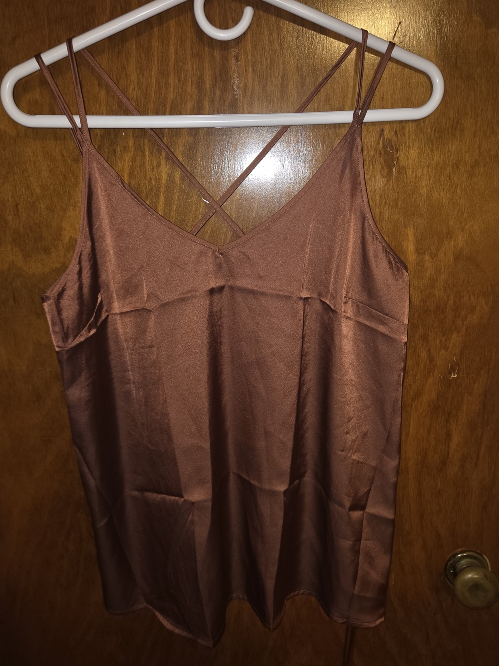 Satin V-Neck Chemise Slip in Warm Brown